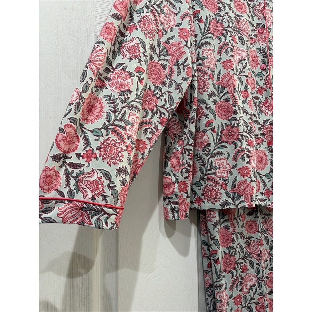 Flora Nikrooz Pajama Set Women XL Pink Green Floral Print Top & Pants Sleepwear - Picture 6 of 15